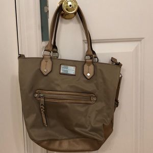 Dana Buchman tan and gold purse.